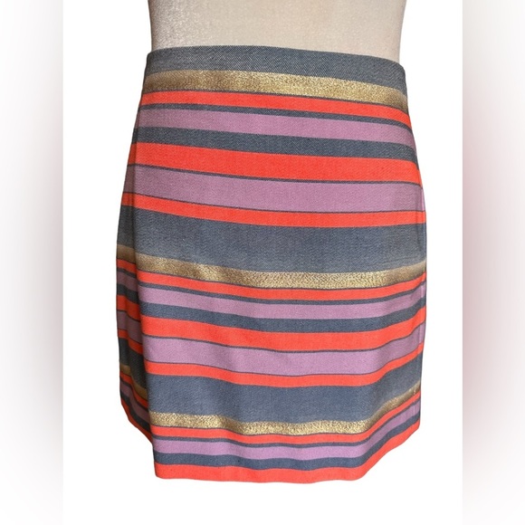 🍁 BUNDLE ONLY - 5/$15  J. Crew Metallic & Coral Striped A-Line Skirt - Picture 2 of 4